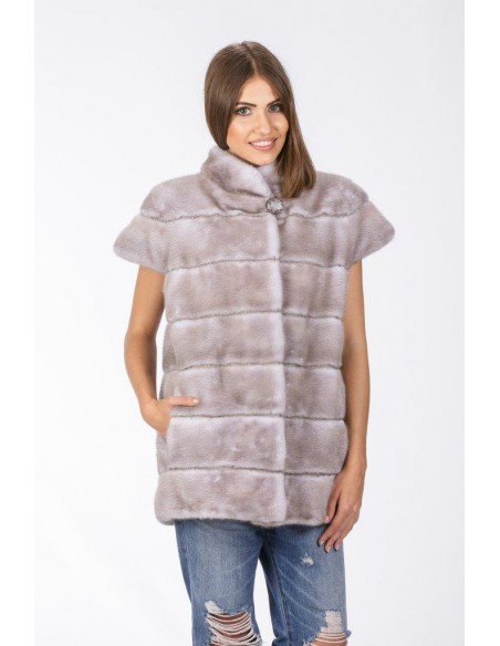 grey mink jacket with short sleeves front side