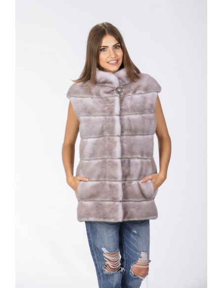 grey mink vest front side