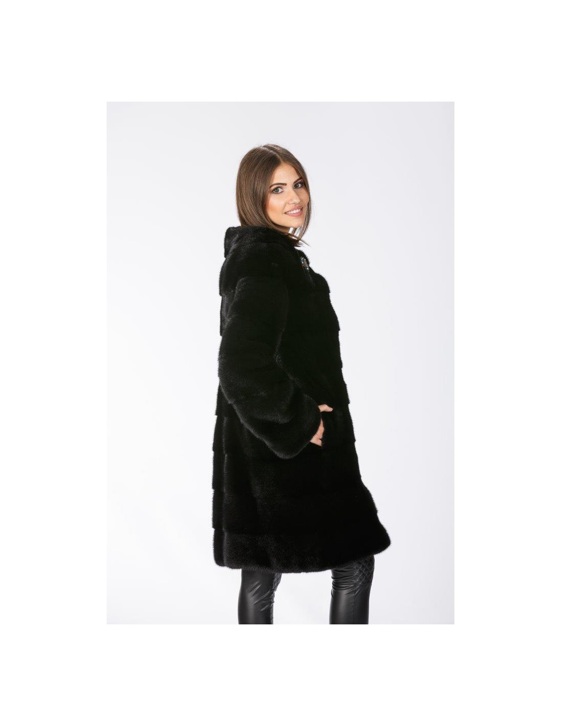 Black mink coat without collar - SaintGermain Furs