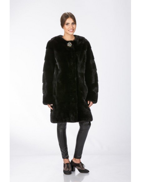 Black mink coat without collar front side