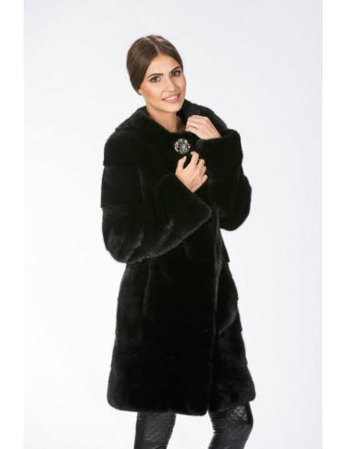 Black mink coat without collar front side