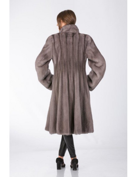 Long silver blue mink coat back side