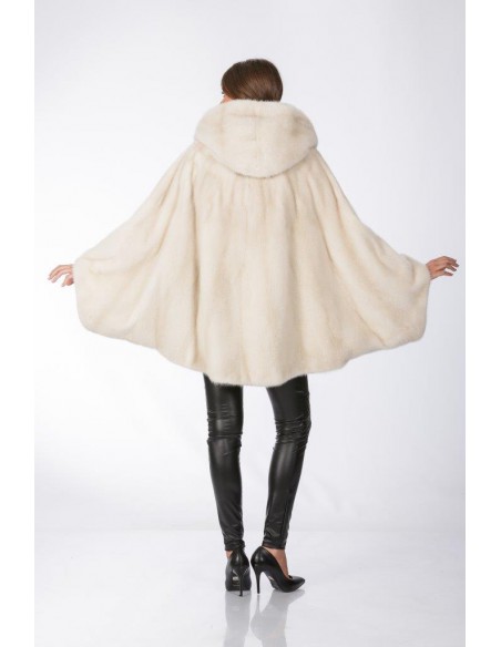 Oversized pearl white mink coat with hood back side