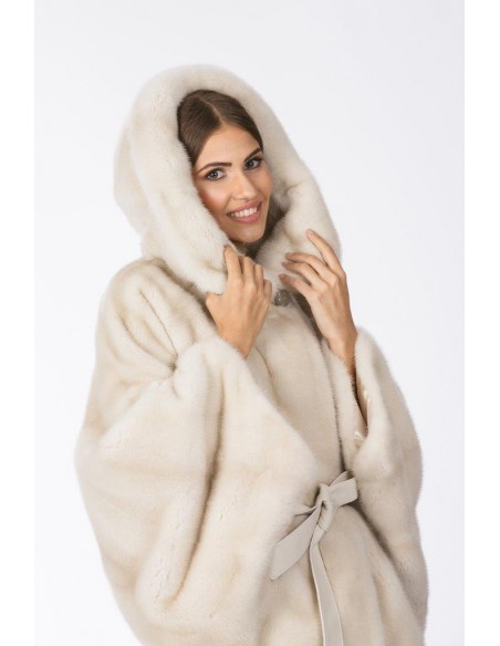 Oversized pearl white mink coat with hood right side