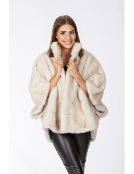 Pearl white mink jacket with 3/4 sleeves front side