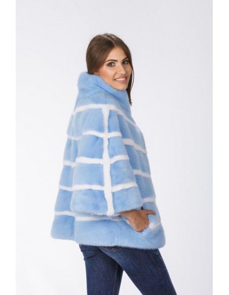 Short light blue mink coat with 3/4 length sleeves right side