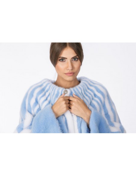 Light blue and white mink jacket front side