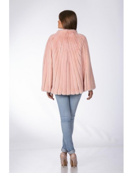 Pink mink jacket without collar back side