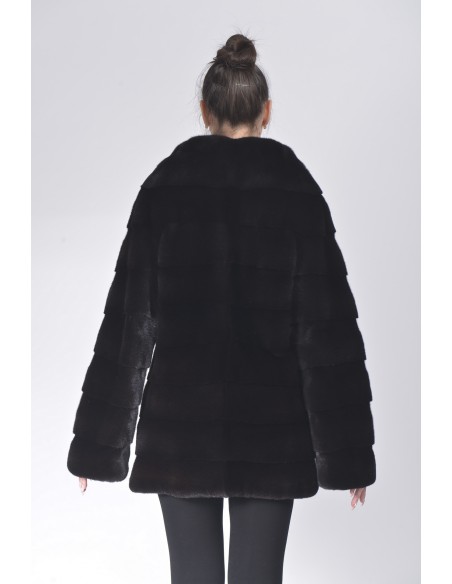 Short black mink coat without collar back side