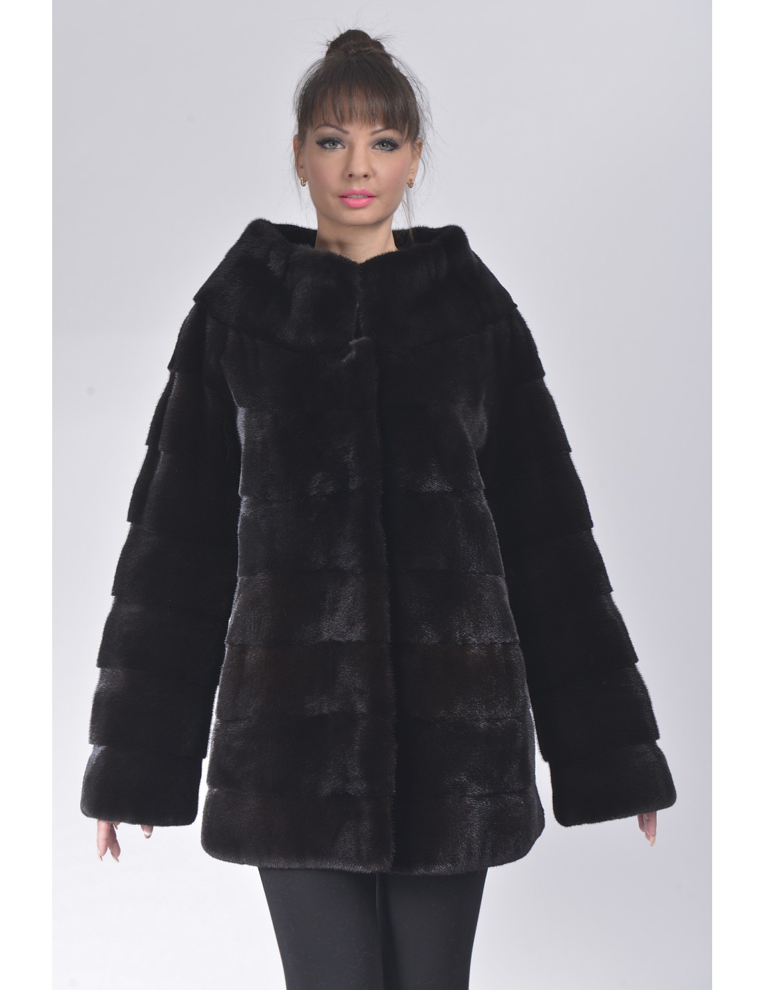 Short black mink coat without collar - SaintGermain Furs