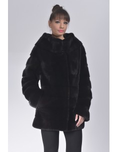 Short black mink coat without collar front side