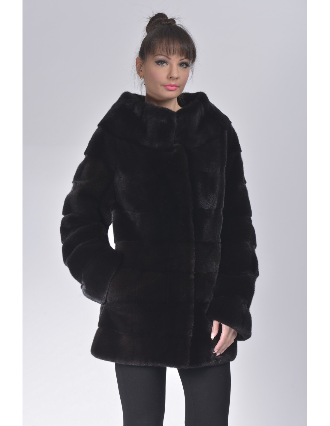 Short black mink coat without collar - SaintGermain Furs