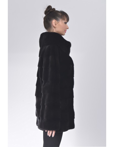 Short black mink coat without collar right side