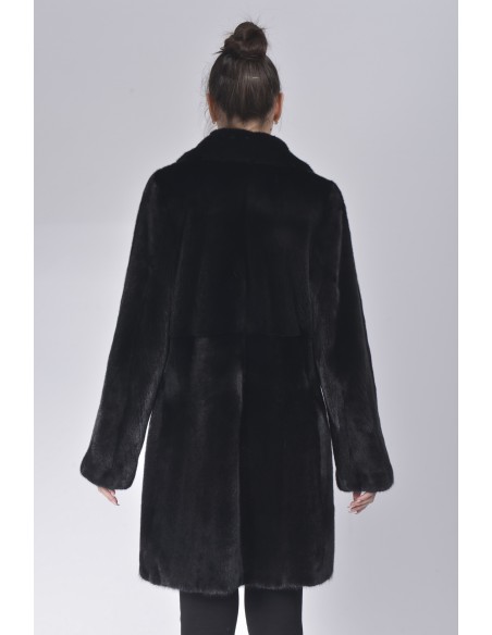 Black mink fur coat with lapel fur collar back side