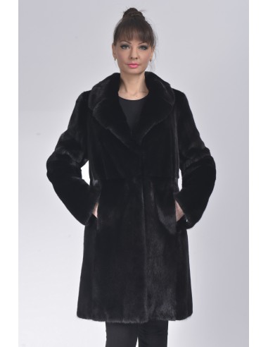 Black mink fur coat with lapel fur collar front  side