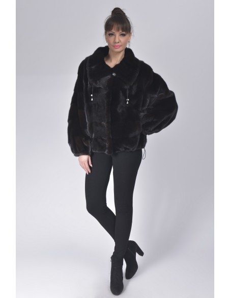 Black mink fur jacket front side