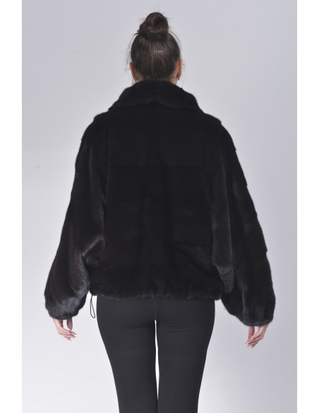 Black mink fur jacket back side