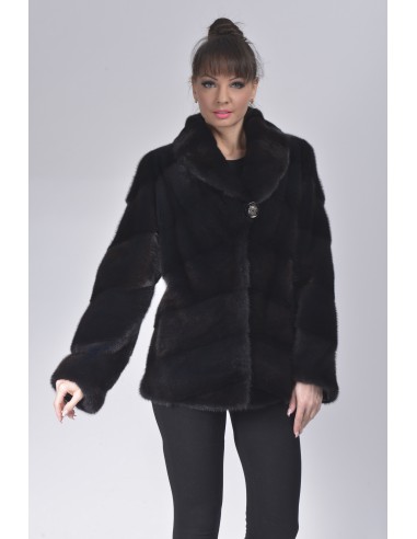 Black mink jacket with lapel fur collar front side