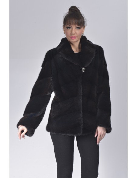 Black mink jacket with lapel fur collar front side