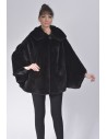 Oversized black mink jacket with hood front side