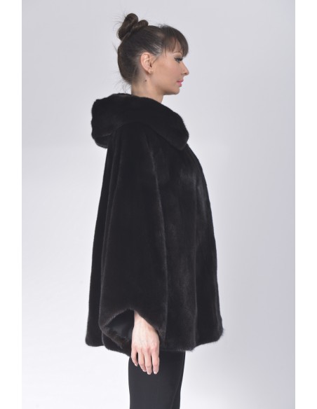 Oversized black mink jacket with hood right side