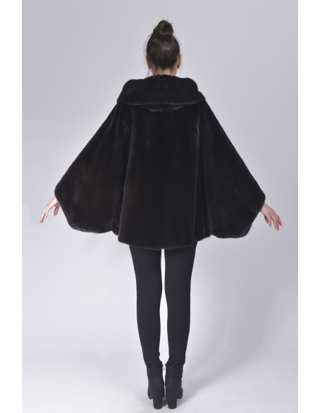 Oversized black mink jacket with hood back side