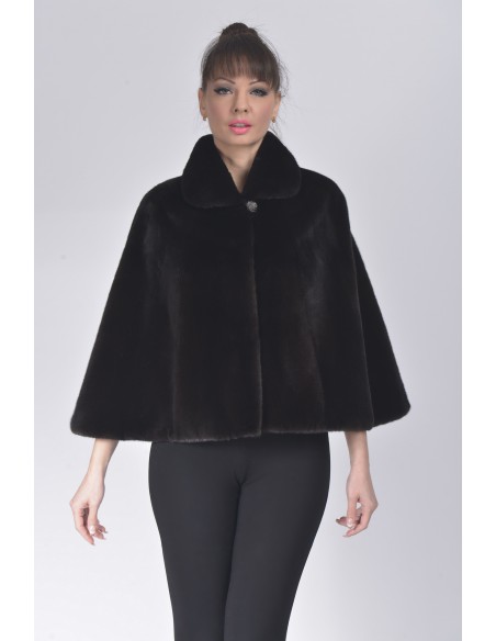 Black mink fur jacket with 7/8 sleeves front side