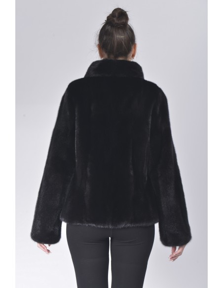 Black mink fur jacket back side