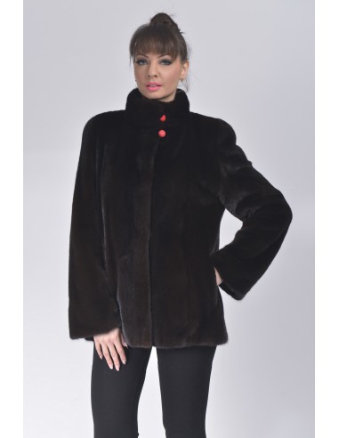 Black mink jacket with high fur collar front side