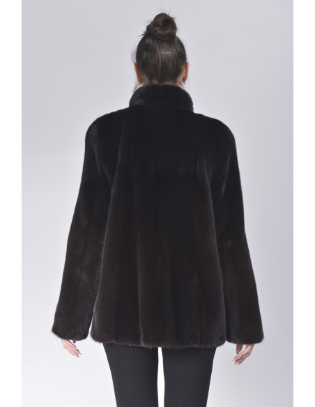 Black mink jacket with high fur collar back side