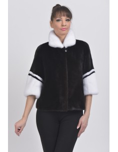 Black and white mink jacket with 3/4 sleeves front side
