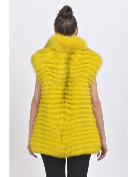 Yellow fox fur vest back side