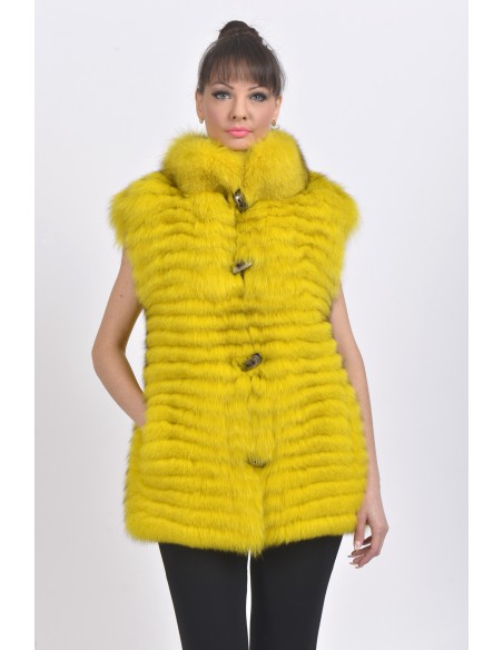 Yellow fox fur vest front side