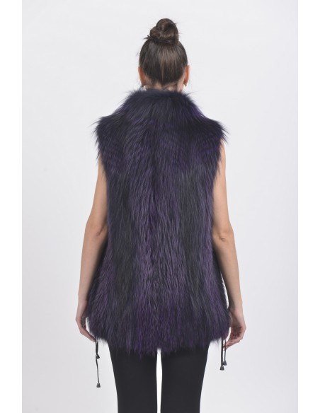 Purple fox fur vest back side