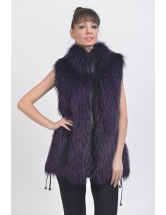 Purple fox fur vest front side