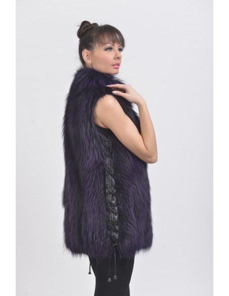 Purple fox fur vest right side