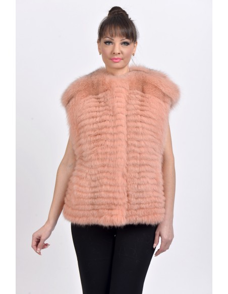 Pink fox fur vest front side