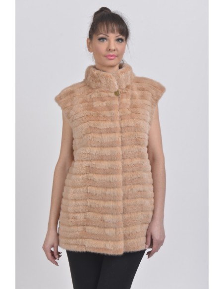 salmon mink vest front side