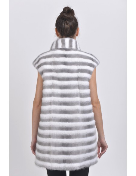 Blue-grey and white mink vest back side