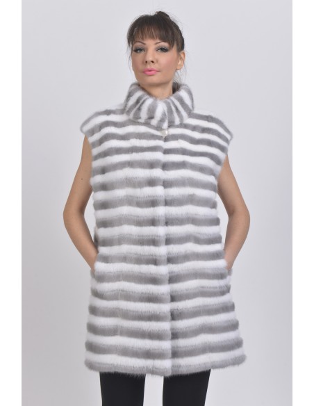 Blue-grey and white mink vest front side