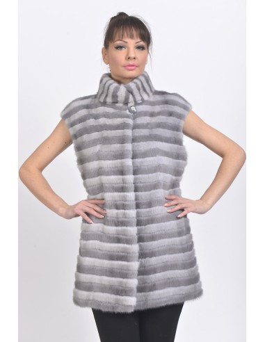 Blue-grey and silver-blue mink vest front side