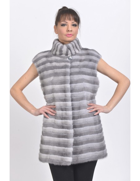 Blue-grey and silver-blue mink vest front side