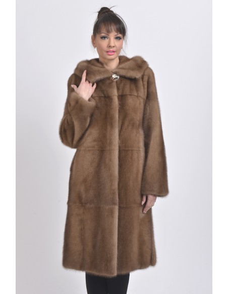 Light brown mink coat with hood front side