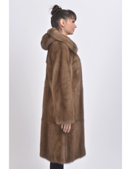 Light brown mink coat with hood right side