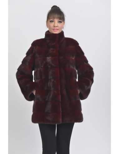Short bordeaux mink coat front side