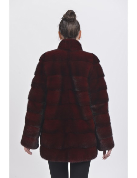 Short bordeaux mink coat back side