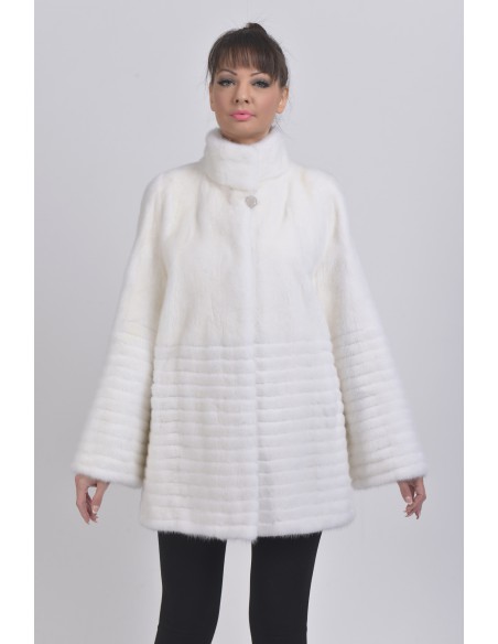 Short white mink coat front side