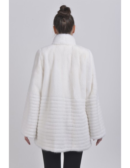 Short white mink coat back side