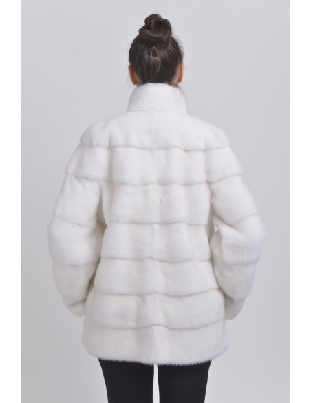 Short white mink coat back side