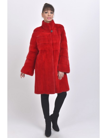 Red mink coat front side